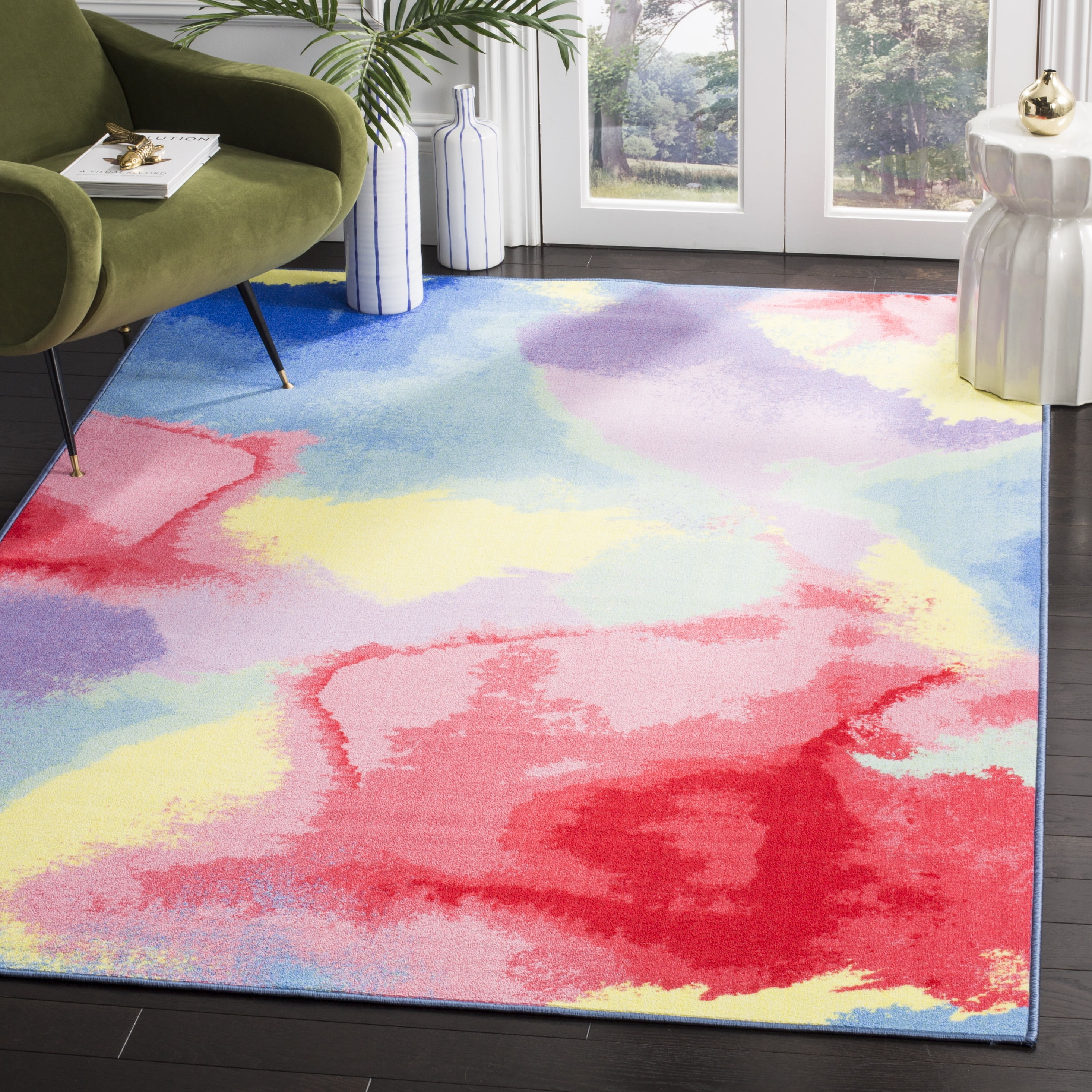 SAFAVIEH Paint Brush Abraham Colorful Area Rug, Fuchsia/Yellow, 3' x 5'