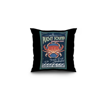 Puget Sound, Washington - Dungeness Crab Vintage Sign - Lantern Press Artwork (16x16 Spun Polyester Pillow, Black