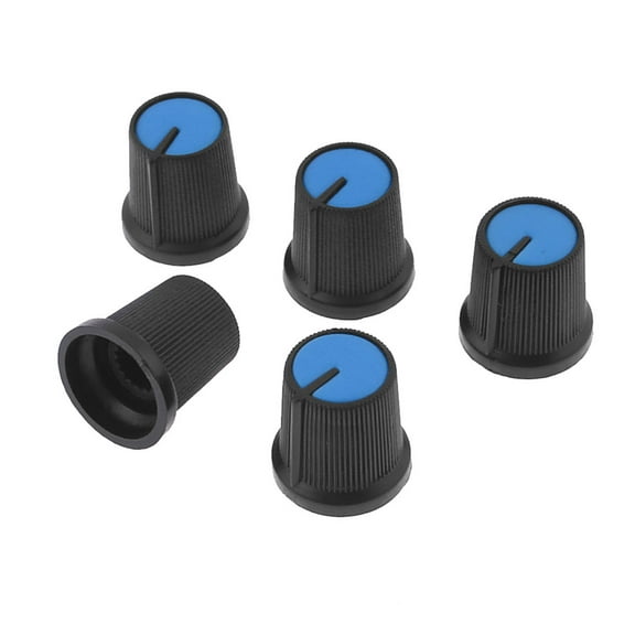 Unique Bargains 5 Pcs 10mm Top Dia Black Blue Plastic Rotary Knob for Potentiometer