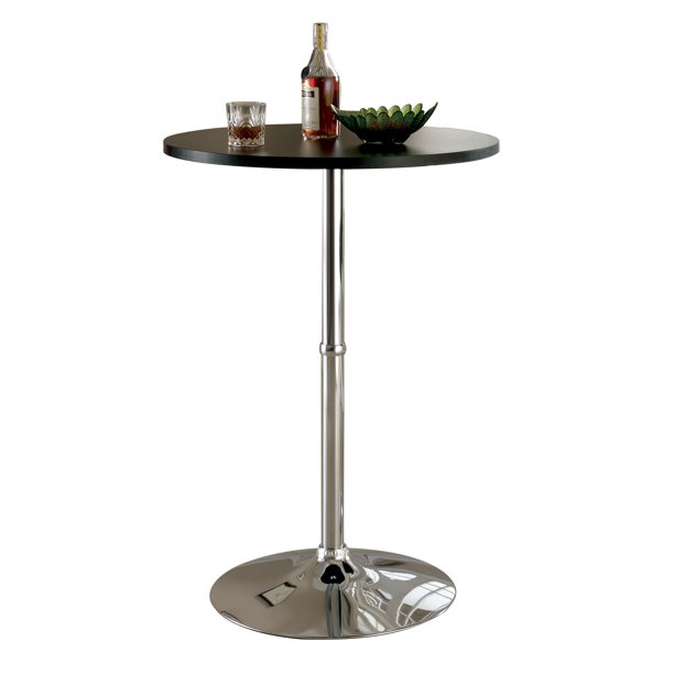 Furniture of America Weiss Pedestal Round Bar Table, Black and Chrome