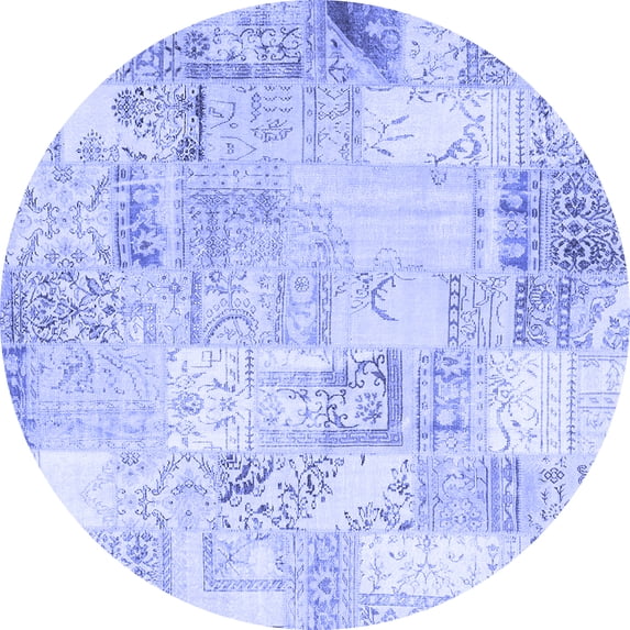 Ahgly Company Machine Washable Indoor Round Patchwork Blue Transitional Area Rugs, 8' Round