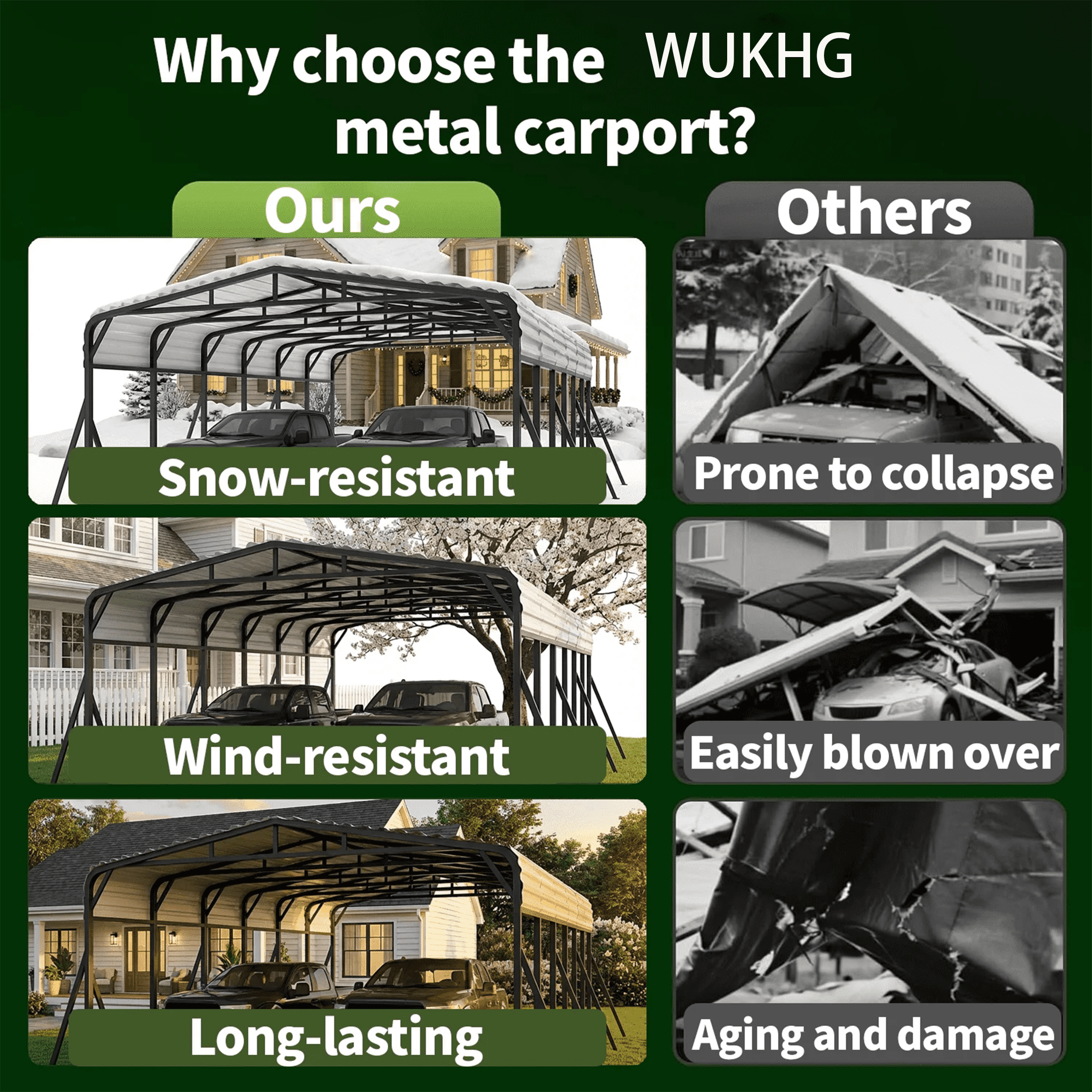 20x30FT Heavy Duty Metal Carport | Snow-Load Resistant Iron Roof | All-Weather Shelter for Cars, Trucks, Boats & Equipment | Quick Assembly | WUKHG