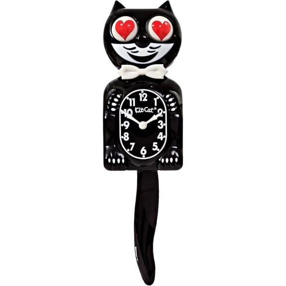 KIT CAT Klock Classic Black with Heart Eyes - Iconic Cat Clock with Moving Heart Eyes and Tail, Battery Operated Wall Clock, Perfect for Home Decor, Mid-Century Modern Clock, Unique Gift