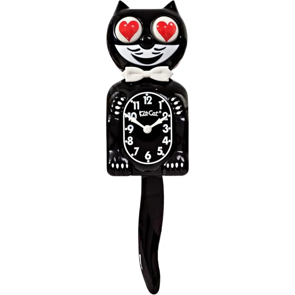 KIT CAT Klock Classic Black with Heart Eyes - Iconic Cat Clock with Moving Heart Eyes and Tail, Battery Operated Wall Clock, Perfect for Home Decor, Mid-Century Modern Clock, Unique Gift