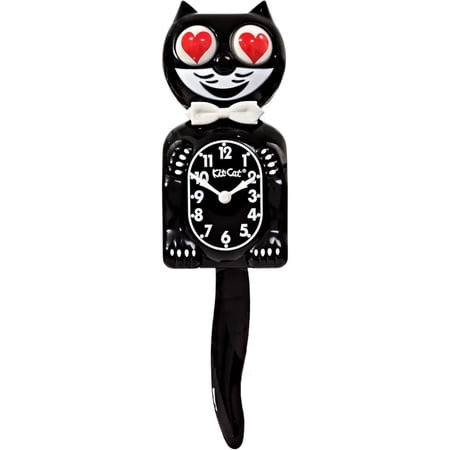 KIT CAT Klock Classic Black with Heart Eyes - Iconic Cat Clock with Moving Heart Eyes and Tail, Battery Operated Wall Clock, Perfect for Home Decor, Mid-Century Modern Clock, Unique Gift