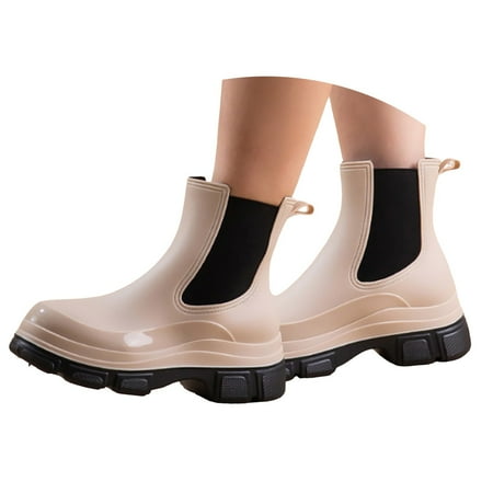 

Mepaouo Women s Platform Ankle Rain Boots Waterproof Chelsea Garden Shoes Anti Slip Rainboots(Khaki 8.5)