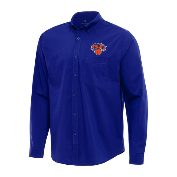 Men's Antigua Royal New York Knicks Flight Woven Tri-Blend Long Sleeve Button-Down Shirt