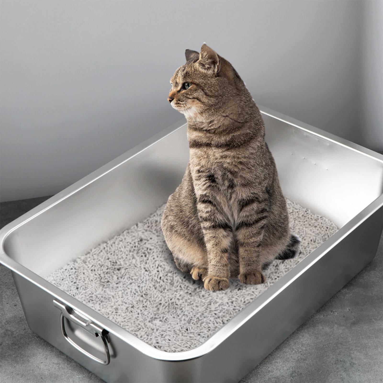 Cat , Pet Litter Tray Stainless Steel Litter Toilet Easy to Clean Sand Box Kitten Potty Pan for Bunny Puppy Small Animals 40cmx30cmx10cm