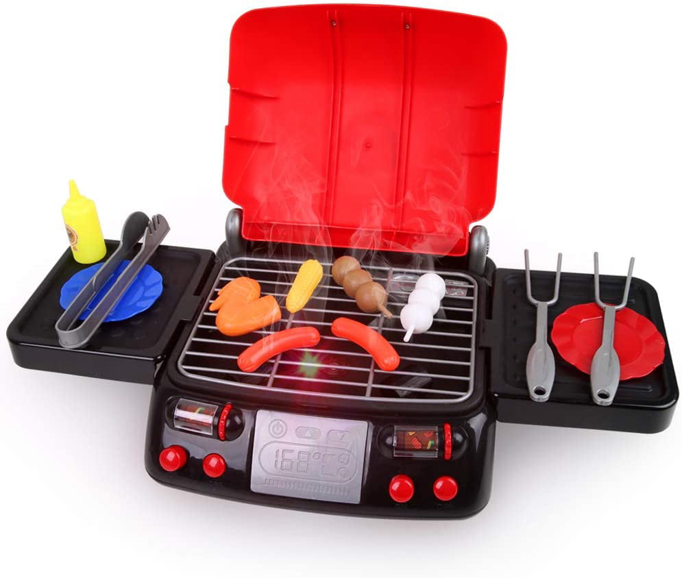 Kids Pretend Food Kitchen Cooking Role Play Set BBQ Grill For Children Gift 33pc 