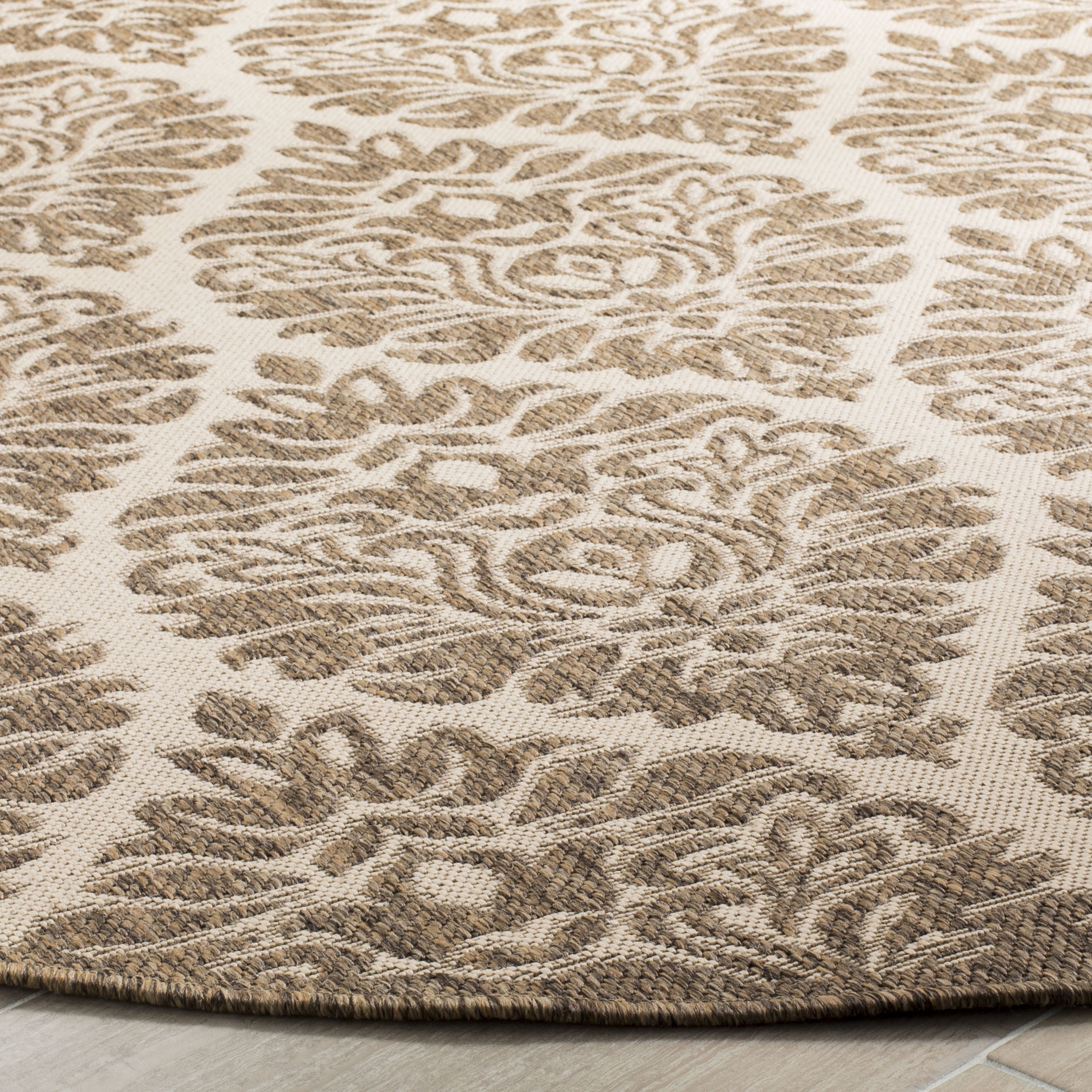 SAFAVIEH Linden Bryony Geometric Indoor/Outdoor Area Rug, Cream/Beige, 6'7" x 6'7" Round
