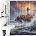 thumbnail image 4 of Lighthouse Sunrise Coast Scenery Pale Blue Tan Shower Curtain for Bathroom with 12Hooks, Polyester Fabric Thick Shower Curtain Washable Waterproof Curtain, 4 of 8