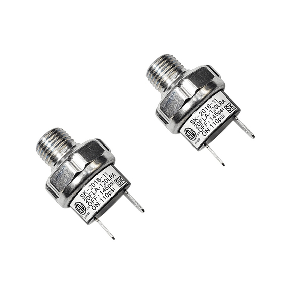 Pair of Air Pressure Switch 110-145 PSI Tank Mount Type Thread 1/4" NPT 12V 24V DC Air Compressor Pressure Switch for Air Train Horn 110-145 1/4 inch