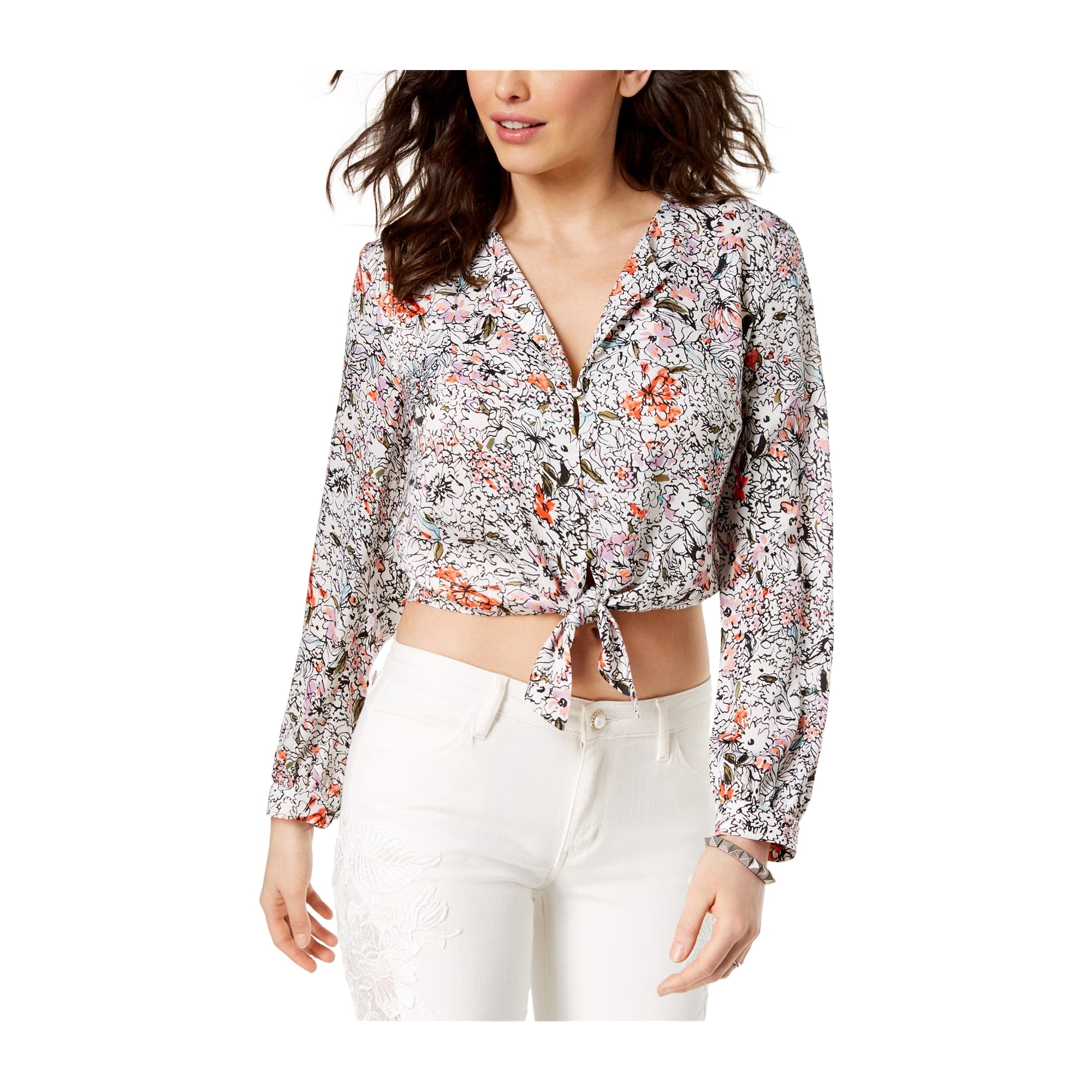 GUESS Womens Tie Front Button Down Blouse white L Walmart