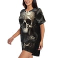 thumbnail image 2 of Susaid Gold Pattern Skull Print Women's Pajama Set, Button-Up Sleepwear with Elastic Waist Shorts, Perfect for Lounging, Yoga, Beach, and Casual Wear-4X-Large, 2 of 7