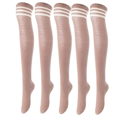 

Lovely Annie Women s 5 Pairs Incredible Durable Super Soft Unique Over Knee High Thigh High Cotton Socks Size 5-9 A1022(Khaki)
