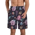thumbnail image 2 of Uemuo Roses Flowers Pattern Men's Swim Trunks Hawaiian Beach Bathing Suit Swimsuits Beach Quick-Dry Shorts with Pockets-Medium, 2 of 9