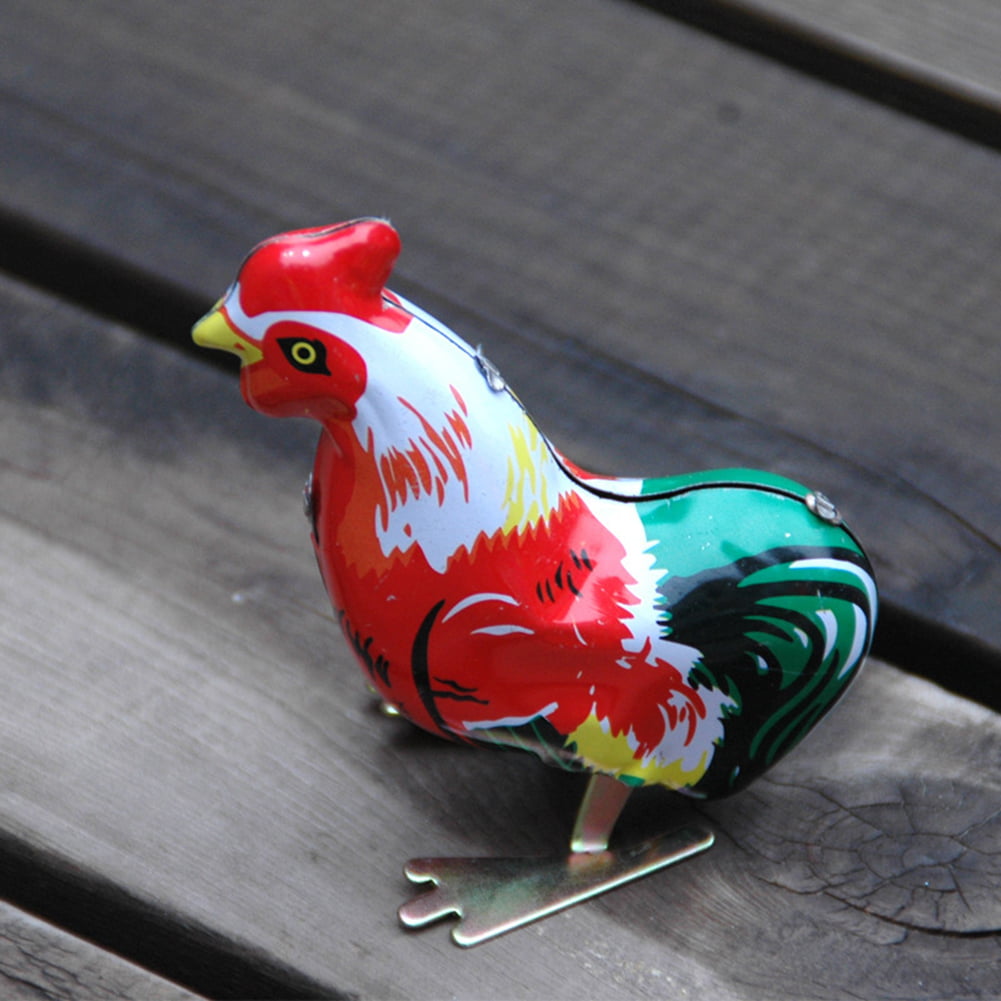 Steel Tin Toy Collection Jumping Rooster,Cock Metal Animal Winds Up 
