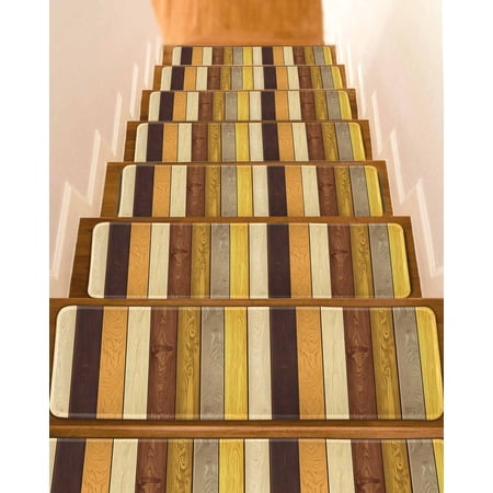 Farmhouse Yellow Brown Stair Treads for Wooden Steps Indoor Runner Rug Carpet Retro Vintage Wood 10 Pieces Peel and Stick Staircase Step Treads Covers Washable Throw Door Mats 30 x8