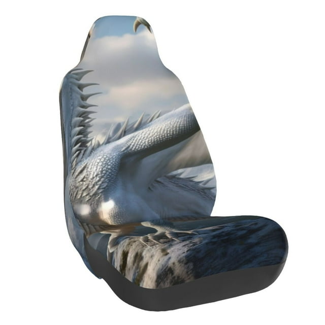 Wukai Mountain White Dragon Full Set Car Seat Covers with Soft Padding Universal Auto Front Seats Protector and Cushion Mat