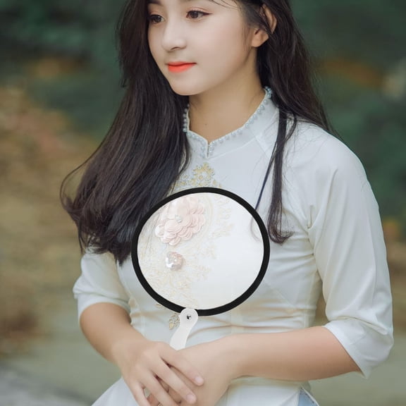 Baluue Portable Fan Foldable Round Fan Cloth Design for Women 1Pack