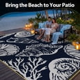 thumbnail image 3 of SIXHOME 8'x10' Waterproof Reversible Outdoor Rug with LED Strip Lights, Coastal Ocean-Inspired Patio Rug, Lightweight Woven Plastic Carpet for RV, Camping, Deck & Balcony, Dark Blue, 3 of 7