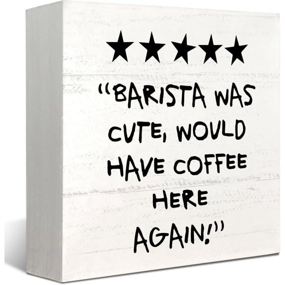 Zomyto 5x5 IN Coffee Decorations Wooden Box Sign,Funny Coffee Bar Accessories