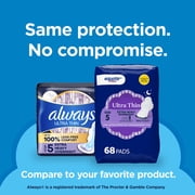 Equate Ultra Thin Pads with Wings, Size 5 , Extra Heavy Overnight Absorbency, Compare to Always (68 Count)