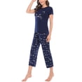 thumbnail image 3 of Gomelly Ladies Pajamas Sets Letters Print Sleepwear Baggy 2 Piece Outfits Women Casual Sleep Lounge Set Short Sleeve Nightwear Navy Blue M, 3 of 7