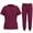 Wine Red, variant on LYMAYTER S-2XL Women Round Neck Nurse Uniform Solid Color Multi-pocket Design Elasticity Comfort Top & Pants Medical Uniform