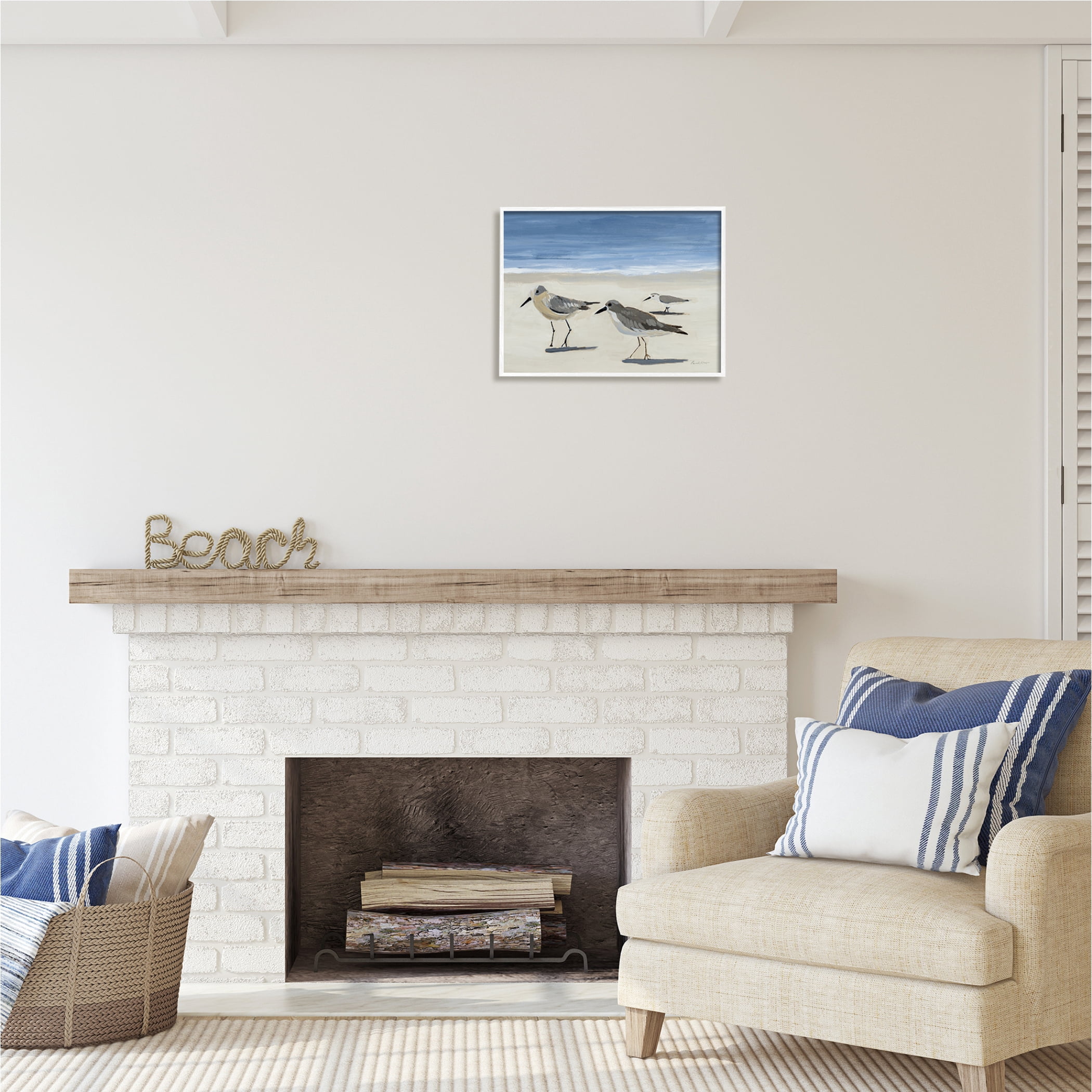 Stupell Industries Sandpipers on Shore Painting Animals & Insects Painting White Framed Art Print Wall Art, 20 x 16