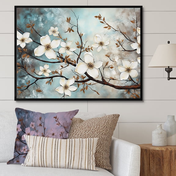 Designart "Beautiful Dogwood Florals" Dogwood Floater Framed Canvas Wall Art