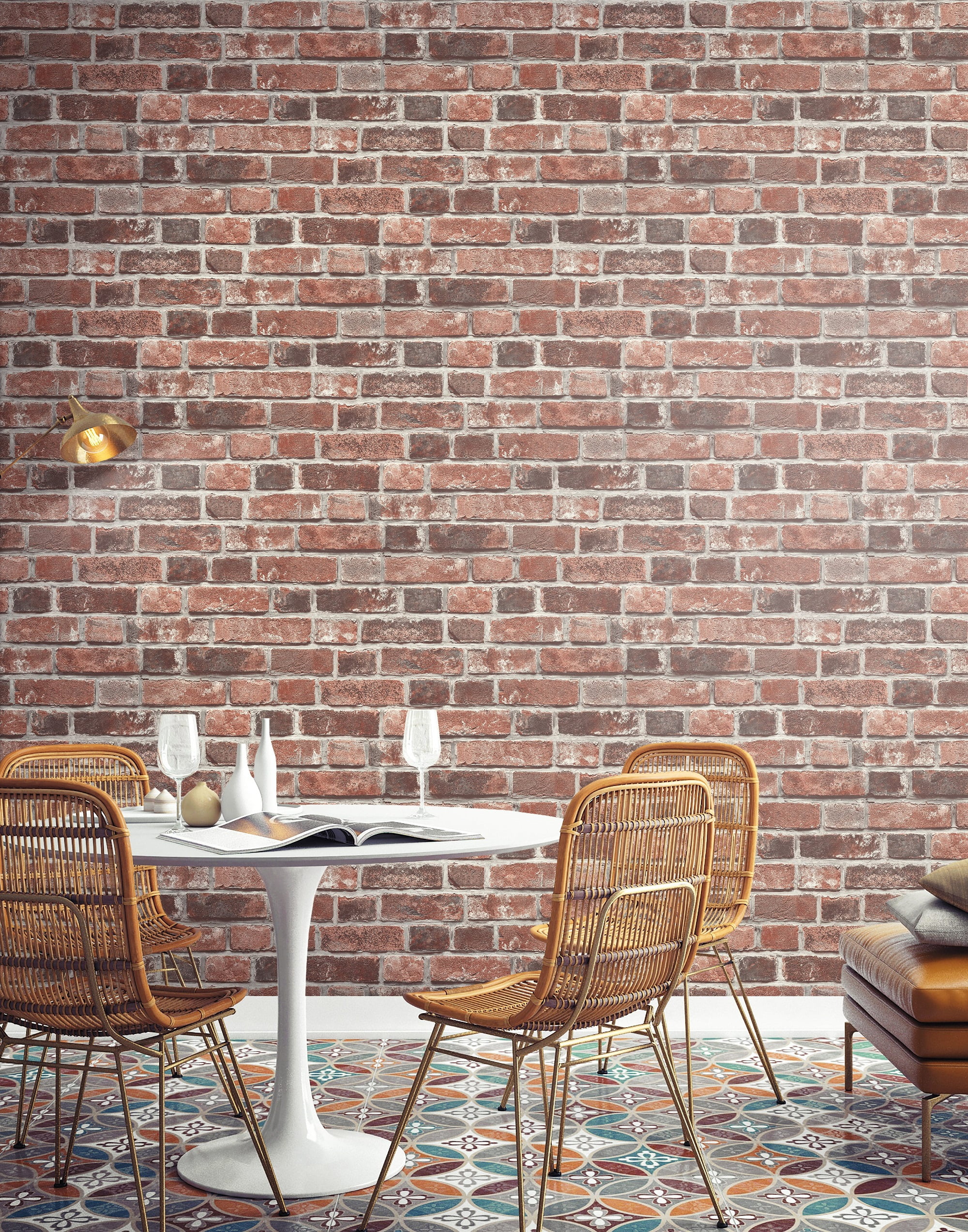 NextWall Distressed Red Brick Peel and Stick Wallpaper