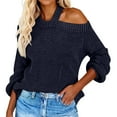 thumbnail image 6 of Women's Solid Color Sexy Off Shoulder Loose Knit Sweater Top for Fall Winter Evening Events,Navy,L, 6 of 6