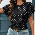 thumbnail image 4 of ClodeEU Women's Polka Dot Round Neck Ruffle Short Sleeve Peplum Crop Blouse,Casual Summer Flowy Waist Shirred Top Black,Women's Plus L, 4 of 4