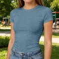 thumbnail image 5 of Womens Short Sleeve T Shirts - Summer Tops Slim Fit Y2k Basic Tee for Workout Royal Blue S, 5 of 7
