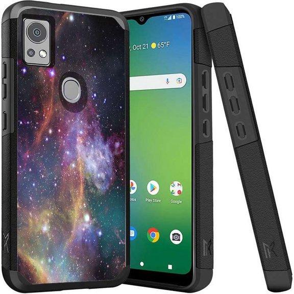 ANJ  Shockproof Dual Layer Slim Hard Case   Tempered Glass Cover Compatible with Icon 5, AT&T Motivate 4 - Galaxy Sky