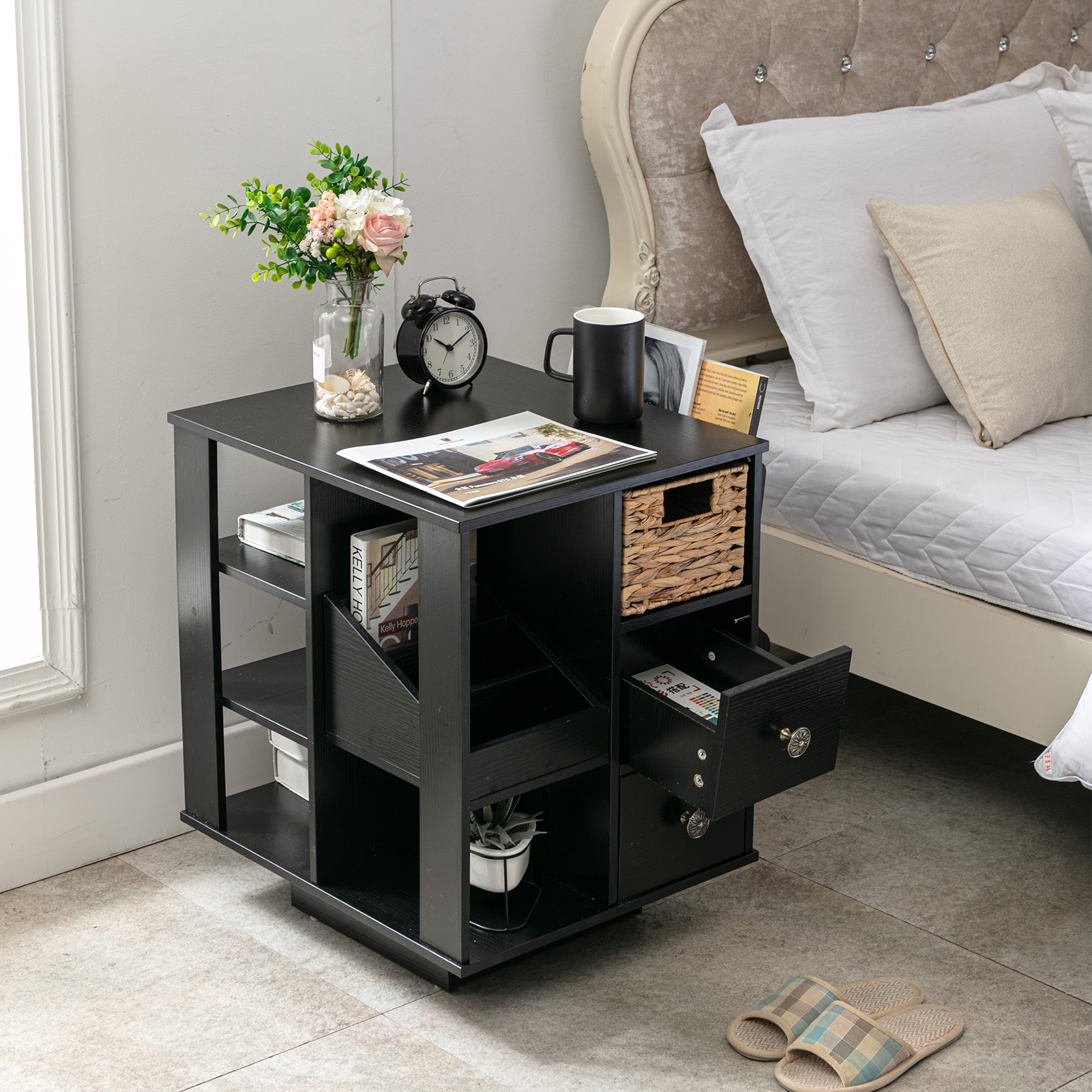 ChVans 24" Revolving End Table, Drawer End Table for Small Spaces