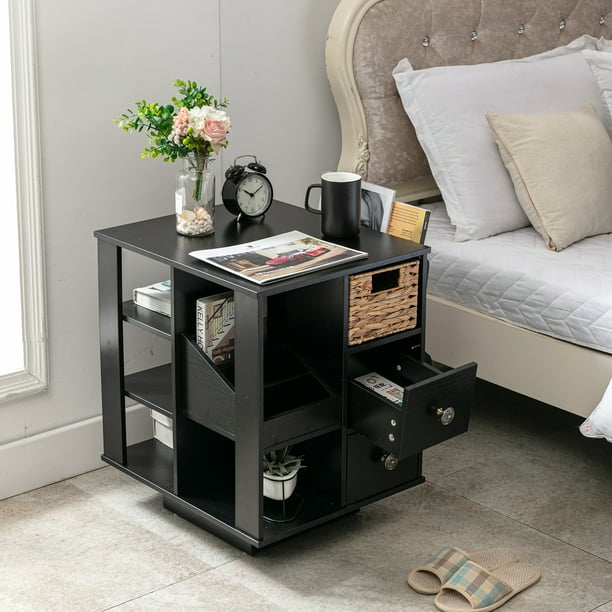 ChVans 24" Revolving End Table, Drawer End Table for Small Spaces, Nightstand with Storage Shelf