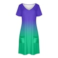thumbnail image 4 of Xihbxyly Women's Dress Oversized Gradient Print Off the Shoulder Mid-Length Dress Casual Slim Fit Short Sleeve Ruffle Flowy Dresses, 4 of 7