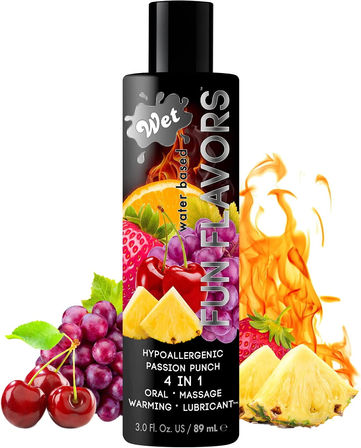 Wet Fun Flavors Passion Punch 4 in 1 Warming Flavored Edible Lube, Premium Personal Lubricant, 3 Oz, Men, Women and Couples, Ideal for Foreplay and Massage, Paraben Free, Gluten, Stain, and Sugar picture