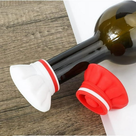 2Pcs Reusable Silicone Wine Stopper,Chef Hat Shaped Champagne Beverage Stoppers White