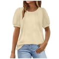 thumbnail image 2 of Womens Tshirt Crewneck Sexy Patchwork Lace Short Sleeve Knit Tee Blouse Tops for Women Trendy Beige L, 2 of 5