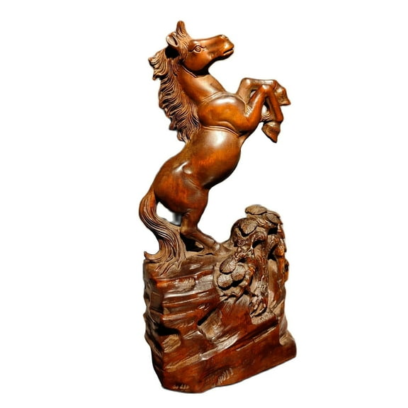 8" vintage carving wooden horse figurine decoration wood statue decor Boxwood sculpture statue desk Study souvenir