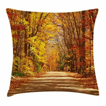 Ambesonne Fall Decor Scenic Outdoors Road Square Pillow Cover