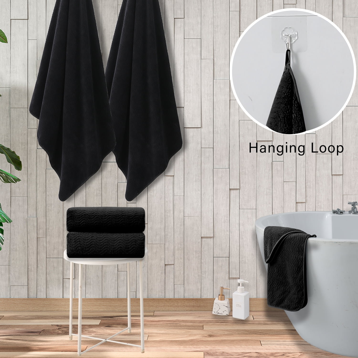 Beartech 8 Piece Microfiber Bath Towel Set ,2 Oversized Bath Sheet,2 Hand Towels,4 Washcloths, Extra Large, Soft & Less Lint Bathroom Towels Highly Absorbent Quick Dry Towels-Black
