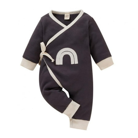 

Newborn Long Sleeves Romper Lace-up Jumpsuit Pajamas 0-12M