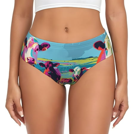 Sikiie Pop Art Colorful Cows Women s High Waisted Cotton Underwear Soft Breathable Panties Stretch Briefs Seamless Ladies Panties-X-Large