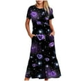 thumbnail image 1 of Robes d'Été Grande Taille pour Femmes 2024 Manches Courtes Col Rond Ample Imprimé Couleur Longue Robe Économisez jusqu'à 65 %!, 1 of 4