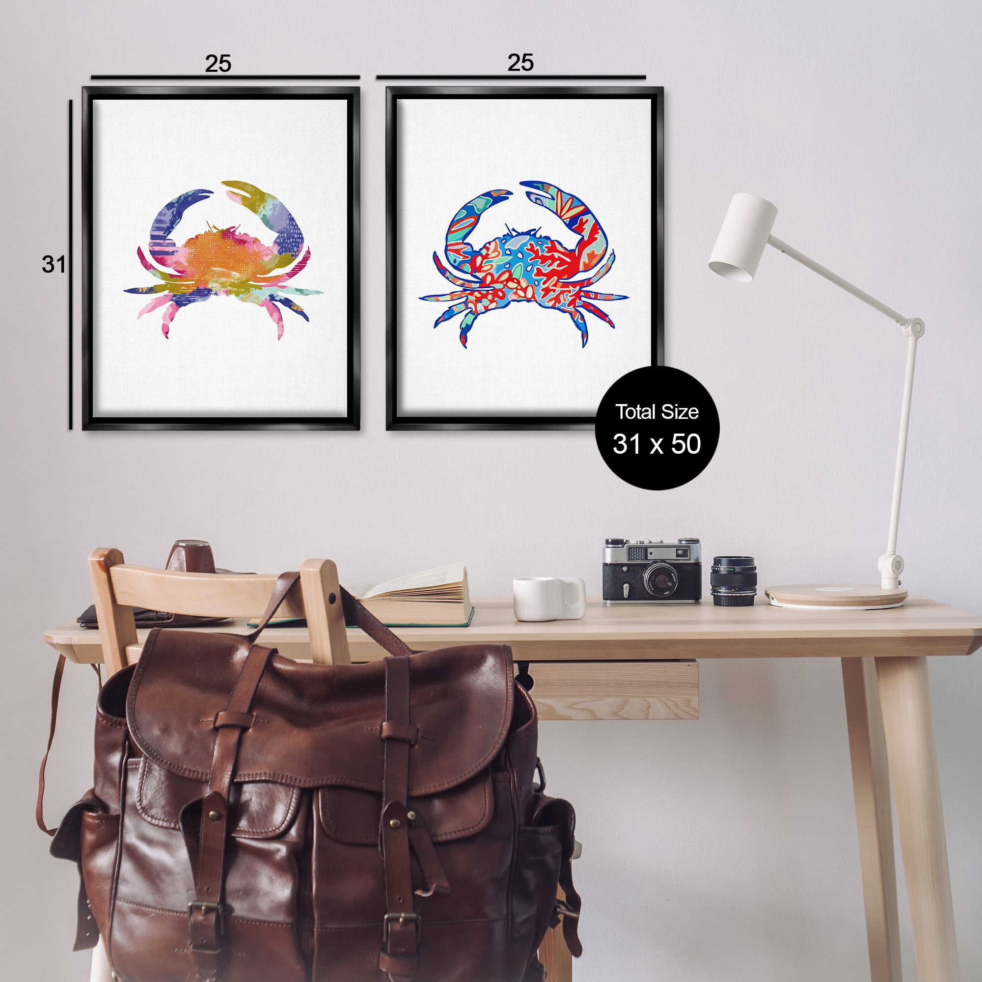 Stupell Industries Colorful Crab Silhouette Animals Painting Black Floater Framed Canvas Art Print Wall Art, 31 x 25, Set of 2