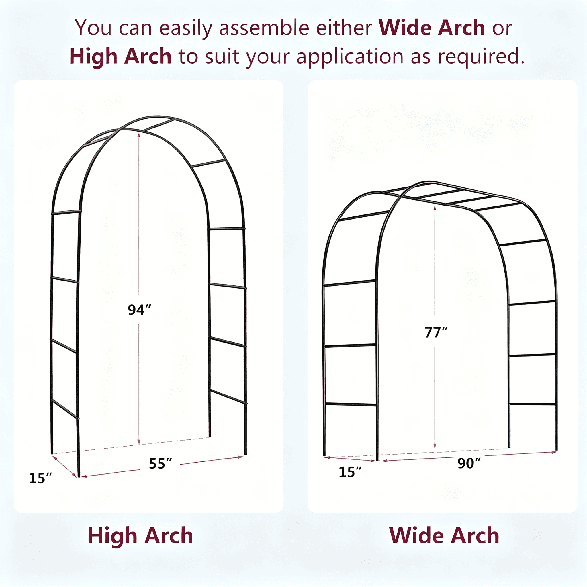 Metal Garden Arch Trellis,Adjustable Arbor Trellis for Climbing Plants Support, 7'8"H x 4'5"W